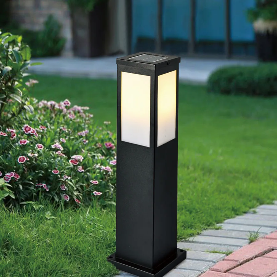 

E27 Lawn Light Iron Acrylic Villa Garden Patio Landscape Pillar Light Solar Outdoor Courtyard Lawn Bollards Light Pathway Light