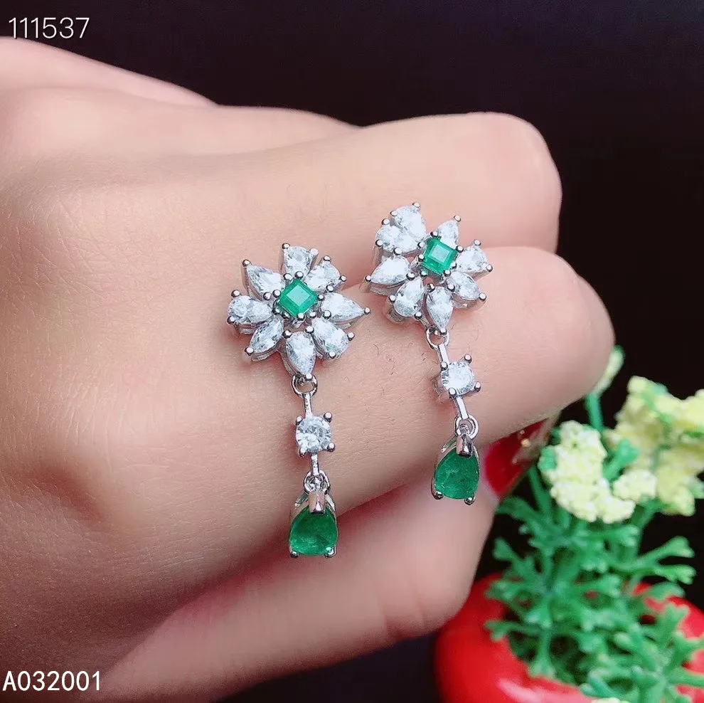 KJJEAXCMY fine jewelry natural Emerald 925 sterling silver women earrings new Ear Studs support test trendy hot selling