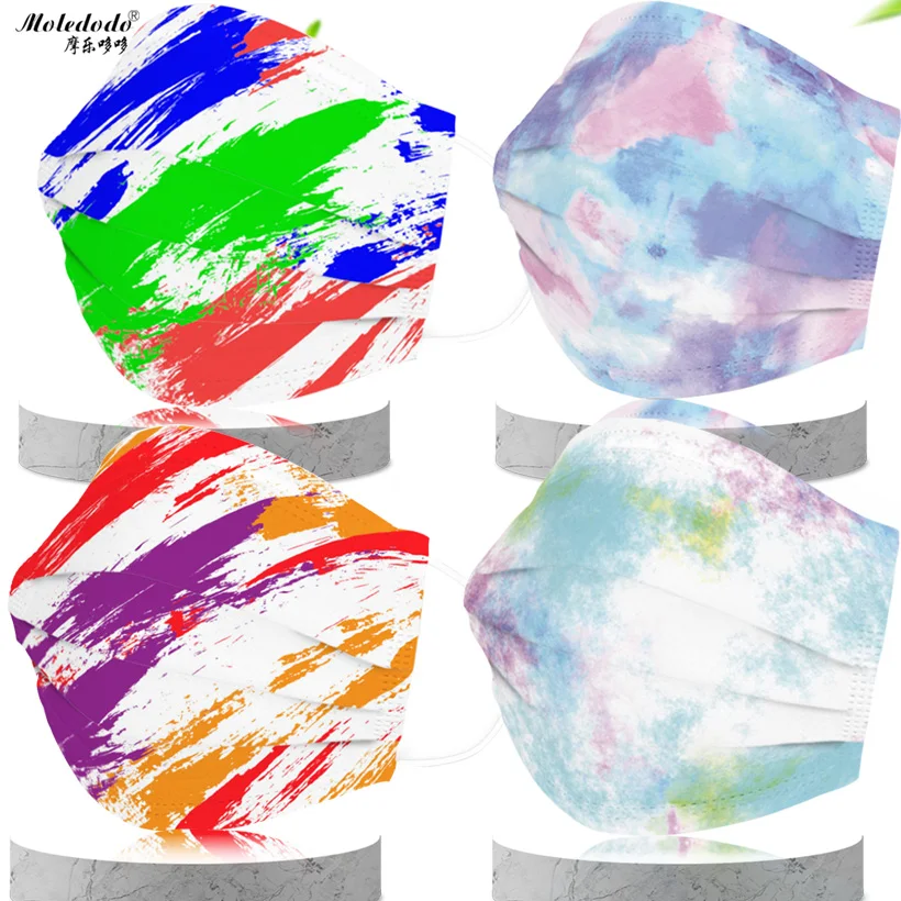 

50PCs/20Pcs Disposable Mask Color Printing Dustproof Breathable Meltblown Mask Color Fashion Adult Mask