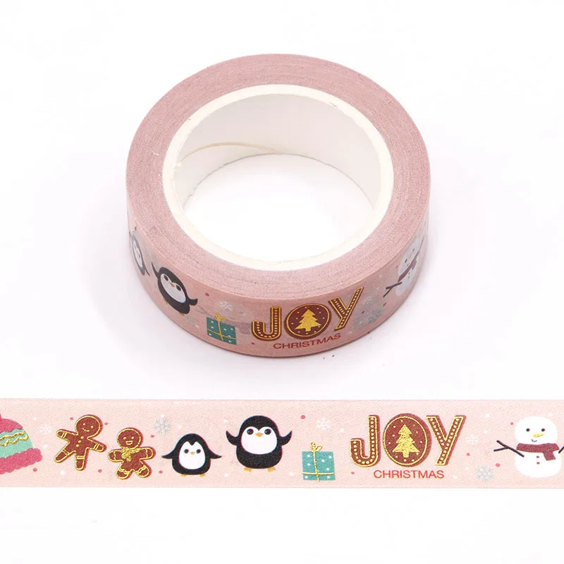 New 10pcs/set 15MM*10M Foil Christmas Snowman penguin gift Decorative Washi Tape DIY Scrapbooking Masking Tape Office Supply