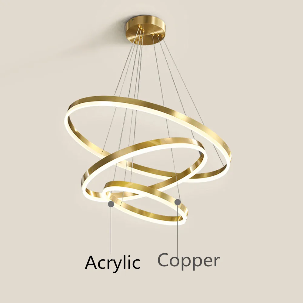 RC يعتم الحديثة Led الفاخرة ثريا نحاسية حلقات الإضاءة المنزلية السقف شنت أضواء الثريا تركيبات إضاءة داخلية
