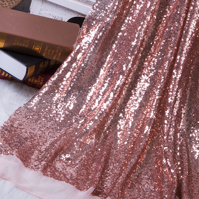 New 1 Piece Width 1.3m Sequin Fabric Sparkly Rose Gold Silver Glitter Fabric for Clothes Stage Party Wedding DIV Decoration