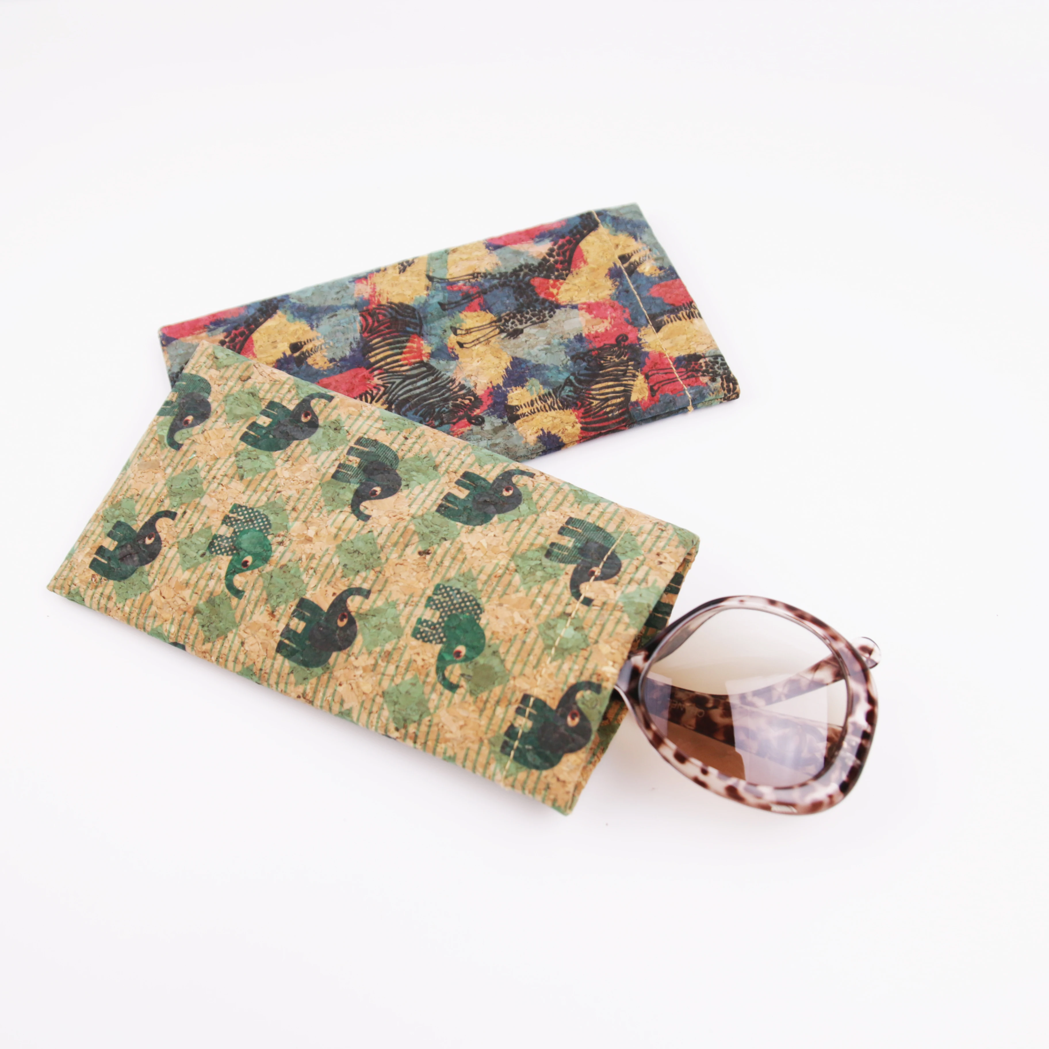 Natural Cork Spectacle Case Wooden Eyewear Holder Vegan Sunglasses Bags Leaf Animal Printing