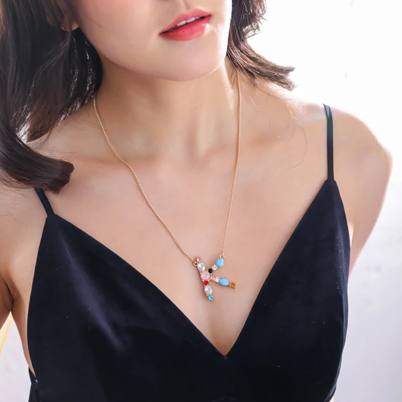 Fashion Charm Multicolor Initial 26 Alphabet Gold/Silver Color Necklace Micro Pave Zircon  Letter Necklaces Couple Name
