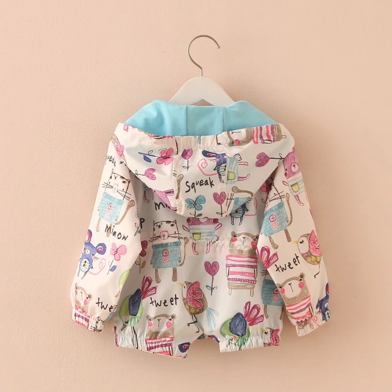 2024 Fashion Korea Style Spring Autumn 2 3 4 6 8 10 Years Children Long Sleeve Cartoon Print Baby Kids Girls Hooded Jacket