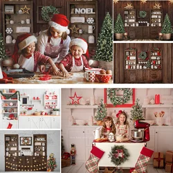 Photography Christmas Kitchen Backdrop Bustic Wood Cupboard Adult Children Winter Portrait Backgrounds Photo Studio Xmas Tree