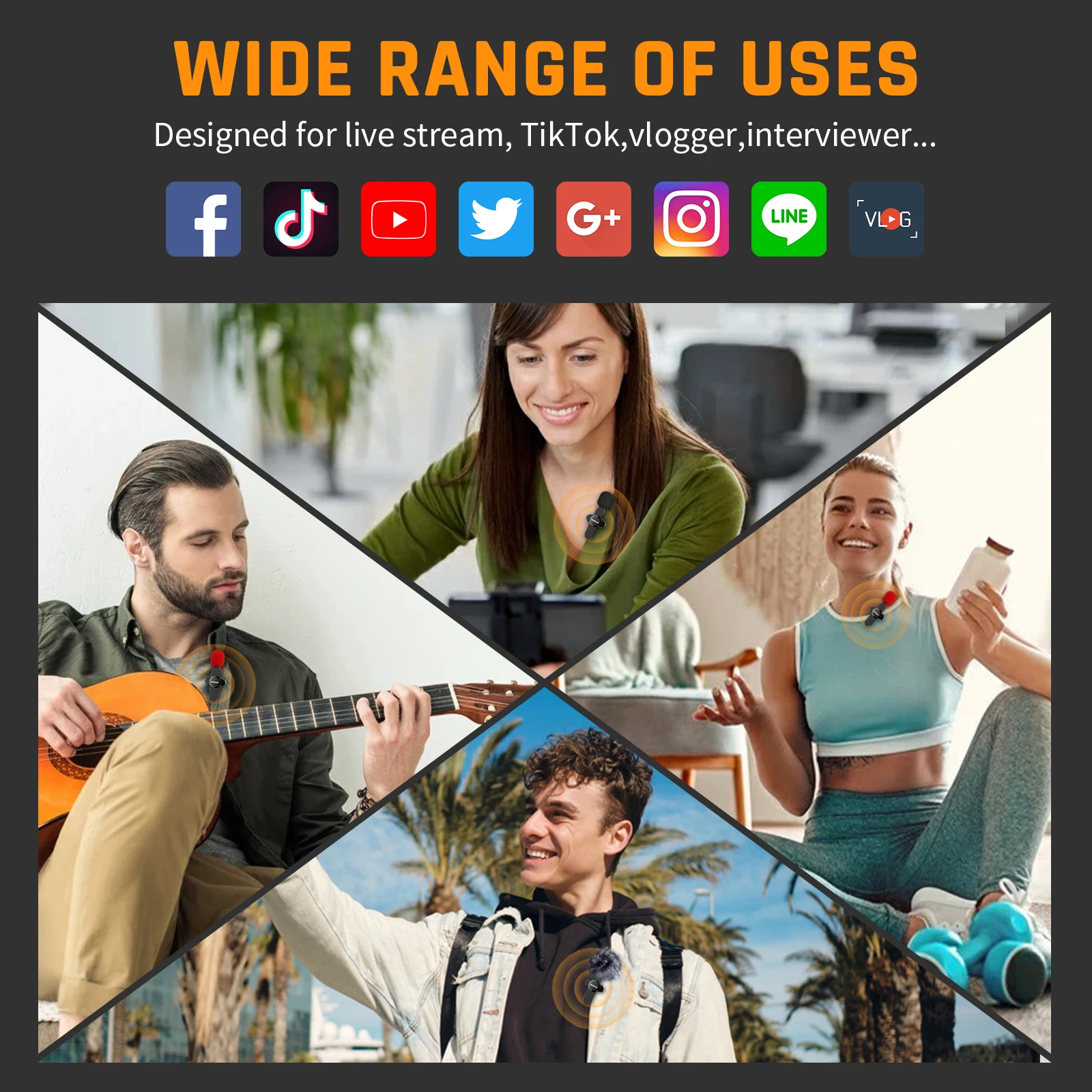 Lewinner wm4 sem fio microfone lavalier gravação de vídeo de áudio portátil mini para iphone/ipad transmissão ao vivo youtubers facebook