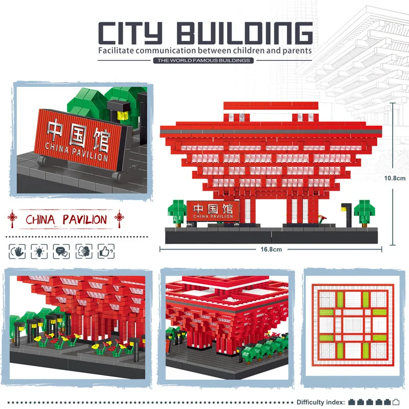 World Famous Architecture Expo 2010 Shanghai China Pavilion Micro Diamond Block Model Brick Educational Toy Collection Nanobrick