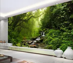 Customized Size Wallpaper Green Forest Tree Mural Home Decoration Sunshine Forest Background Lawn Creek Tapestry 3d wallpaper