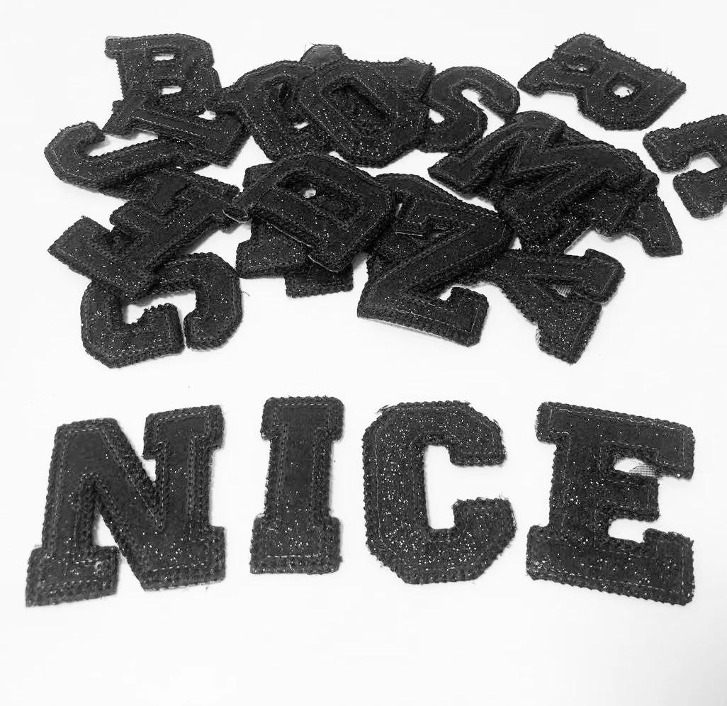 Black Sequins Letter Alphabet Patch For Clothes Iron On Garment Accessories Embroidered Applique Decoration Repair Patches