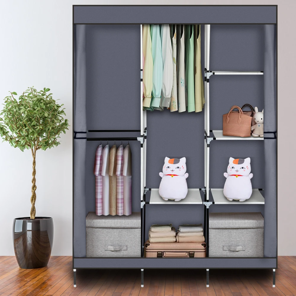 71" Portable Closet Wardrobe Clothes Rack Storage Organizer with Shelf Gray & Navy Blue