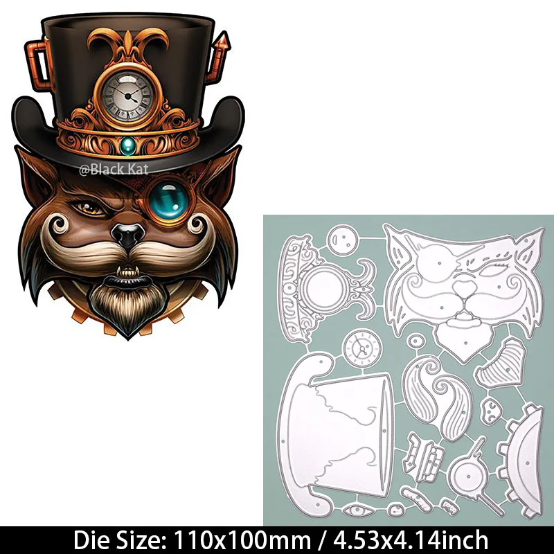 Troqueles de corte de gato Steampunk barbudo, plantilla de Metal de animales de sombrero para manualidades de tarjetas de álbum de recortes DIY