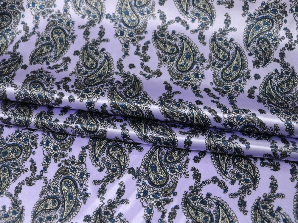 1 Meter x 1,48 Meter Retro-Paisley-Muster, weicher, seidiger Satinstoff, bedrucktes Charmeuse-Material für Futterschal – Detail 12