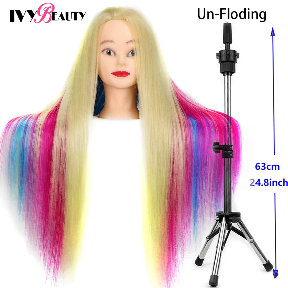 Cosmetology Salons Hairdressing Training Braiding Heads With Clamp Holder Synthetic Hair Mannequin Head With Wig Stand Tripod