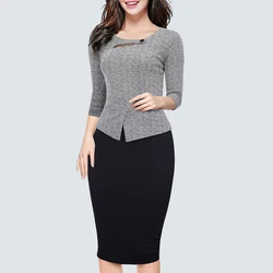 Casual Patchwork Work Office Lady Dress Spring Autumn Elegant Sexy Cut Out Business Pencil Dress HB500