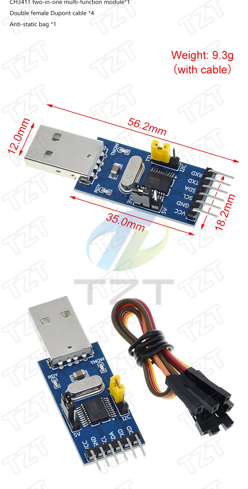 TZT 1/2/5 Stück CH341T 2-in-1 Modul 3,3V 5V USB zu I2C IIC UART USB zu TTL Einzelchip-Serieller Port-Downloader – Detail 2