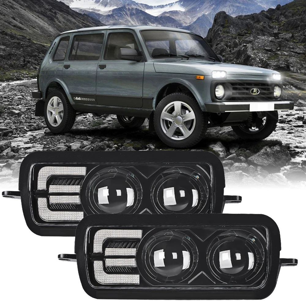 DOT E-mark E9 Approved SUP-LIGHT 2PCS 90W LED Fog Light With Turn Signal DRL for Lada Niva Urban 4x4 Aluminum Housing Headlights