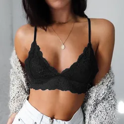 Stylish Bar Bras Lingerie Women Lace Bralette Vest Wireless Bras Ladies Sexy V-neck Lingerie Underwear Crop Tops Plus Size S-3XL