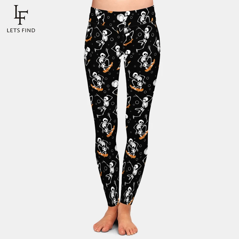 LETSFIND 2021 Thời Trang Nữ Cao Cấp Quần Legging Thun 3D Nhiều Màu Sắc Hộp Sọ In Sexy Thể Dục Quần Legging