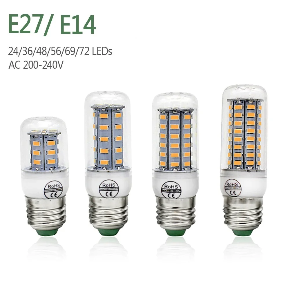 

E27 LED Lamp E14 Corn Bulbs SMD5730 220V Light 24 36 48 56 69 72LEDs Chandelier Candle LED Light For Home Decoration Ampoule