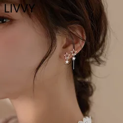 Silver Color Prevent Allergy Zircon Star Tassel Asymmetric Earrings For Women Unique Design Temperament Elegant Fashion Jewelr