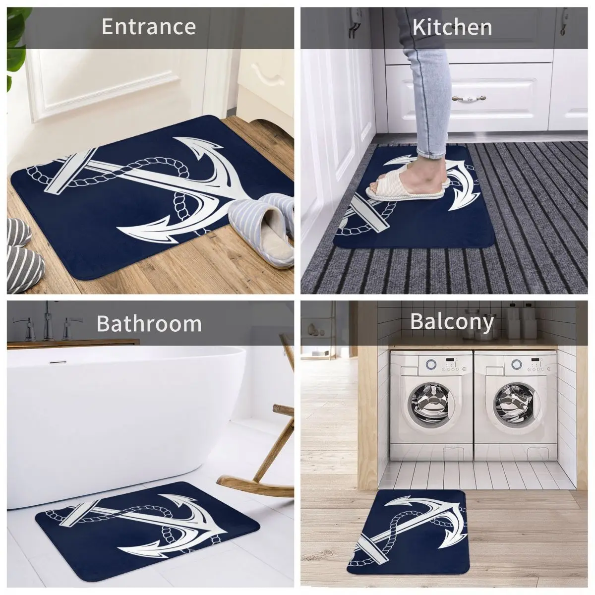 Anchor Nautical White Navy Doormat Rectangle Soft Bathroom Entrance Floor Carpet Home Rug Floor Mat Decor Area Rugs