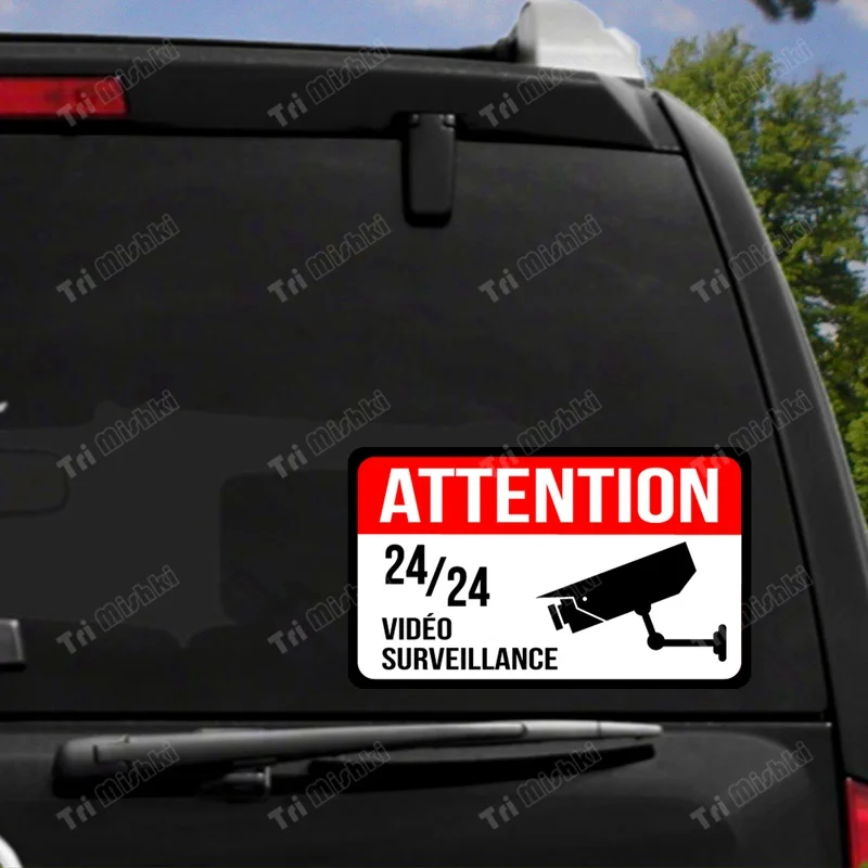 Tri mishki WCS1028 French CAUTION 24-hour video surveillance Car Sticker PVC Decals Accessories Sticker on Car Body truck