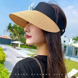 Magic Tape Panama Women Straw Hat Empty Top 2020 Women's Summer Hat Sun Protection Outdoor Sports Fishing Beach Chapeau MZ010