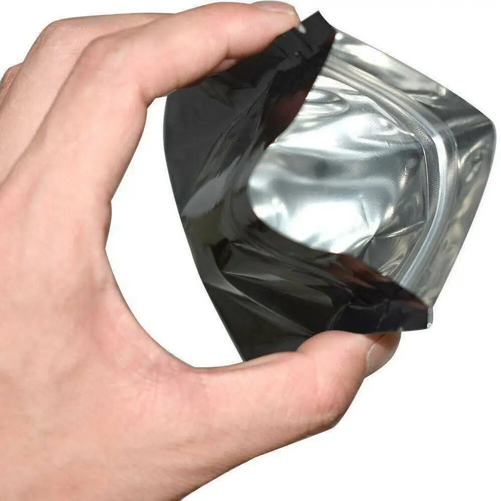 100pcs Heat Seal Zip Lock Package Bags Aluminum Foil Mylar Tear Notch Matte Black Stand Up Storage Bag Wholesale