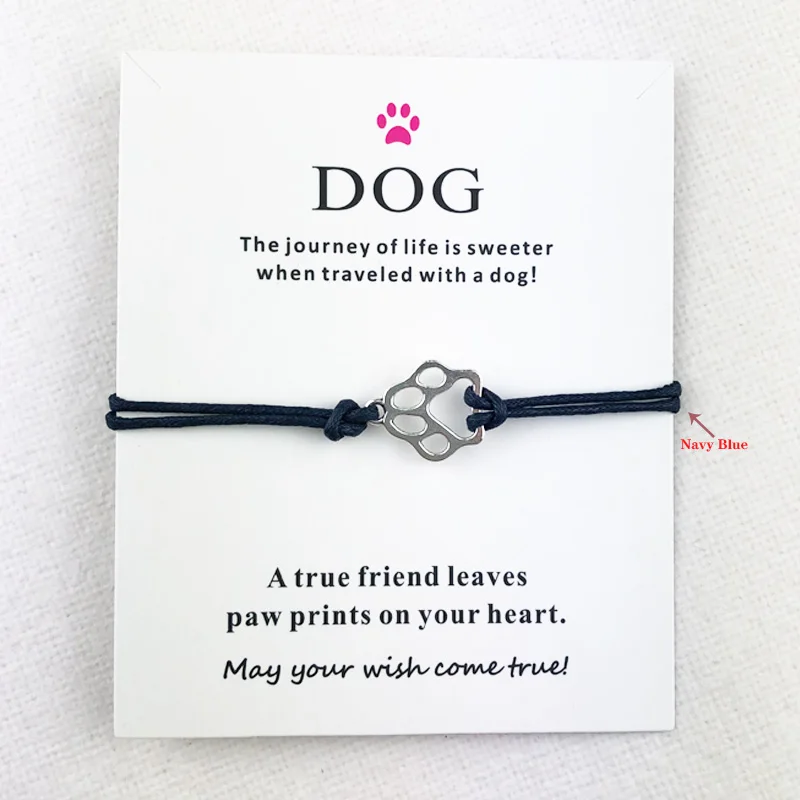 Tibetan Silver Dog Cat Paw Connection Charms Cuff Multilayer Wax Rope Animal Bracelets Women Men With Card Bracelet Jewelry