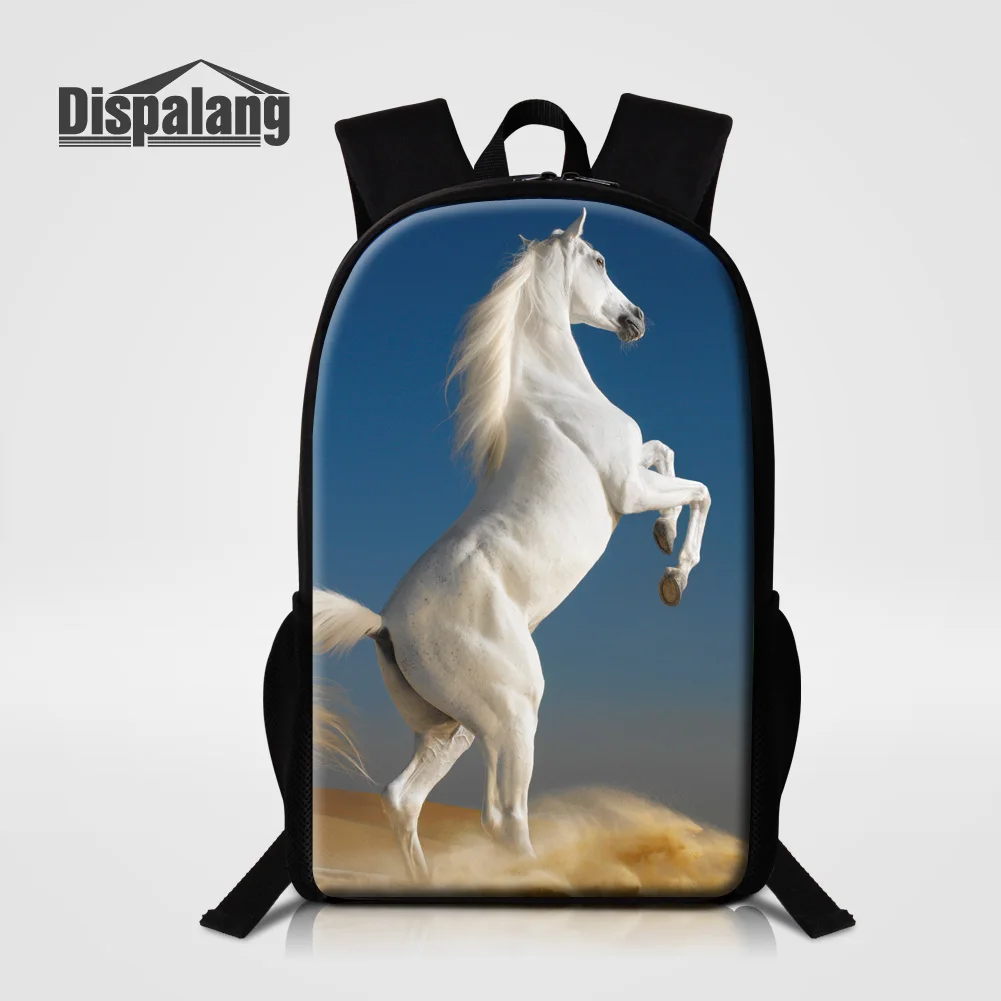 Custom Horse Print 16 Inch Backpack for Primary School Boys, Cool Outdoor Bookbag, Childrens Schoolbag
