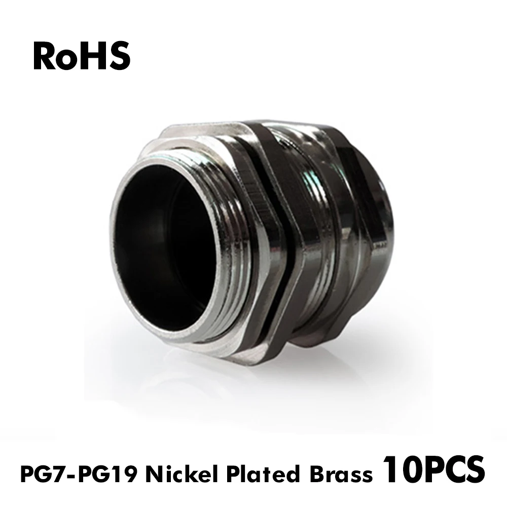 

10pcs IP68 PG7 for 3-6.5mm PG9 PG11 PG13.5 PG16 PG19 Wire Cable CE Waterproof Nickel-plated Brass Cable Gland Connector