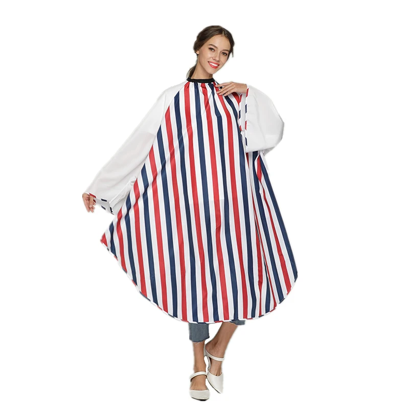 Salon Hairdressing Cape Adult Waterproof Hairdresser Striped With Sleeves Professional Haircut Styling Apron Barber Shop Tools