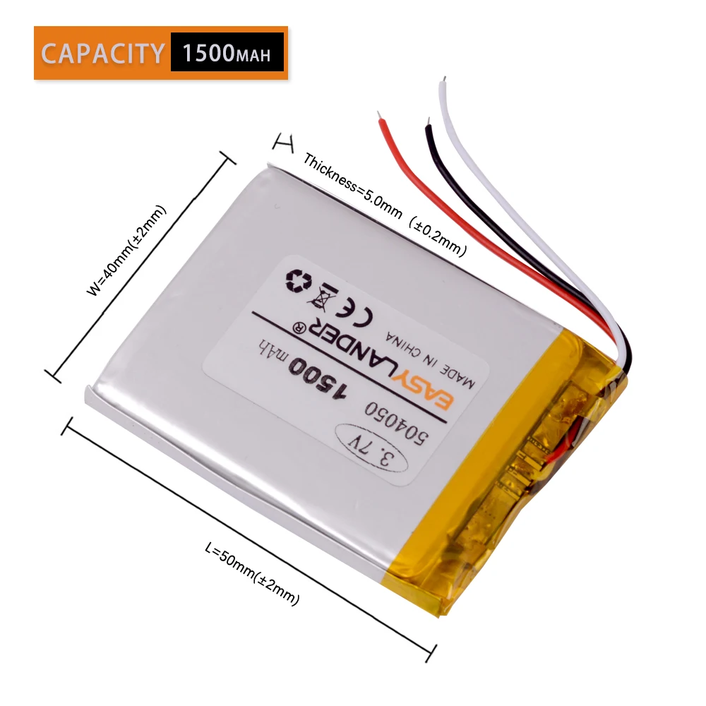 504050 3.7V 3 linie 1500mAh litowo-jonowy akumulator polimerowy do GPS mp3 mp4 navigator do telefonu komórkowego DVR TL-501 treelogiczny 4Gb