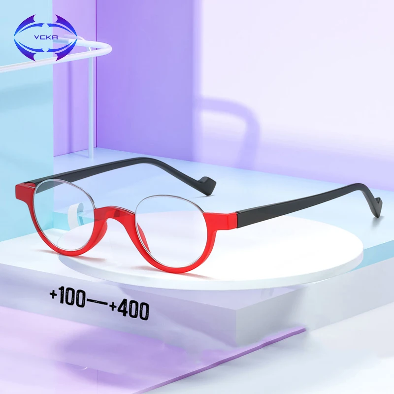 

VCKA Round Half-frame Reading Glasses women Men Ultra Light Portable Personality Comfortable Presbyopic Eyewear +1.00 to +4.00