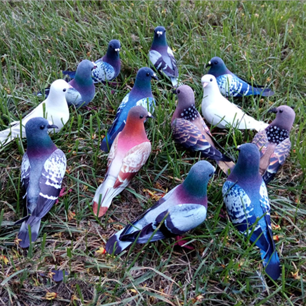 2Pcs Artificial Feathered Doves, Foam Pigeon Birds, Bird Statues for Garden Wedding Decorative Ornaments - Random Color