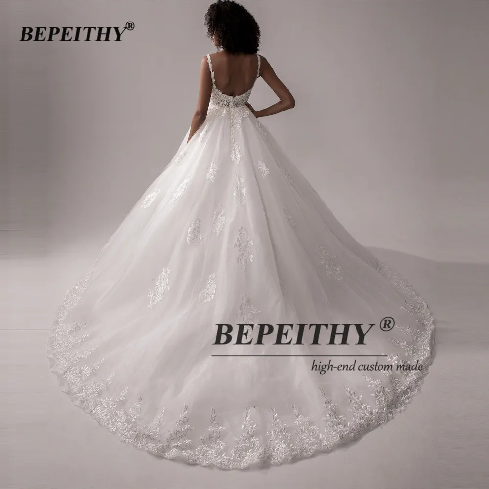 BEPEITHY Customized Princess Lace Wedding Dresses 2022 For Women Bride Vestidos De Novia  V Neck Ball Bridal Gown Sleeveless