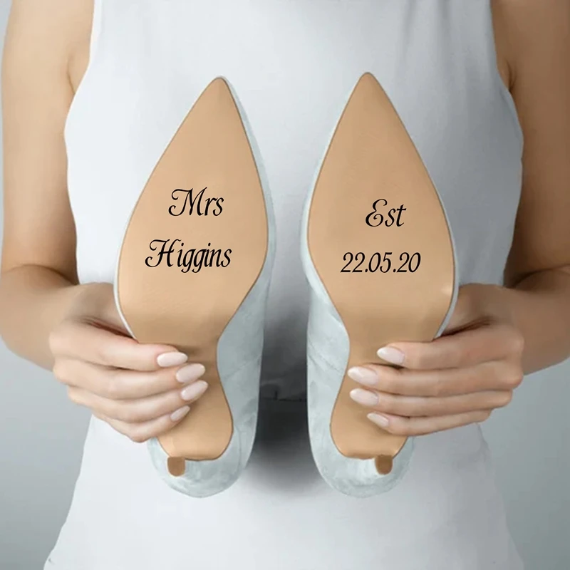 Personalized Wedding Shoes Decal Bride Custom Name And Date Sticker Funny Wedding Accessories Shoes Art Vinyl Decals Decoration