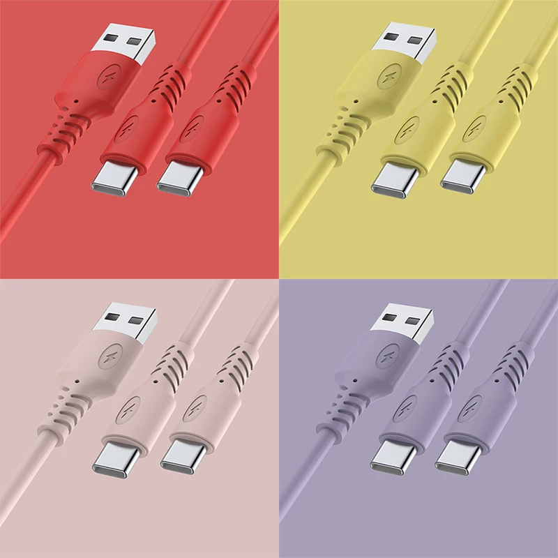 2 in 1 USB Cable Type-C Cable Wire Fast Data Charging Quick Charge USB Wire Cord Color Liquid Silicone Cable for Huawei Samsung