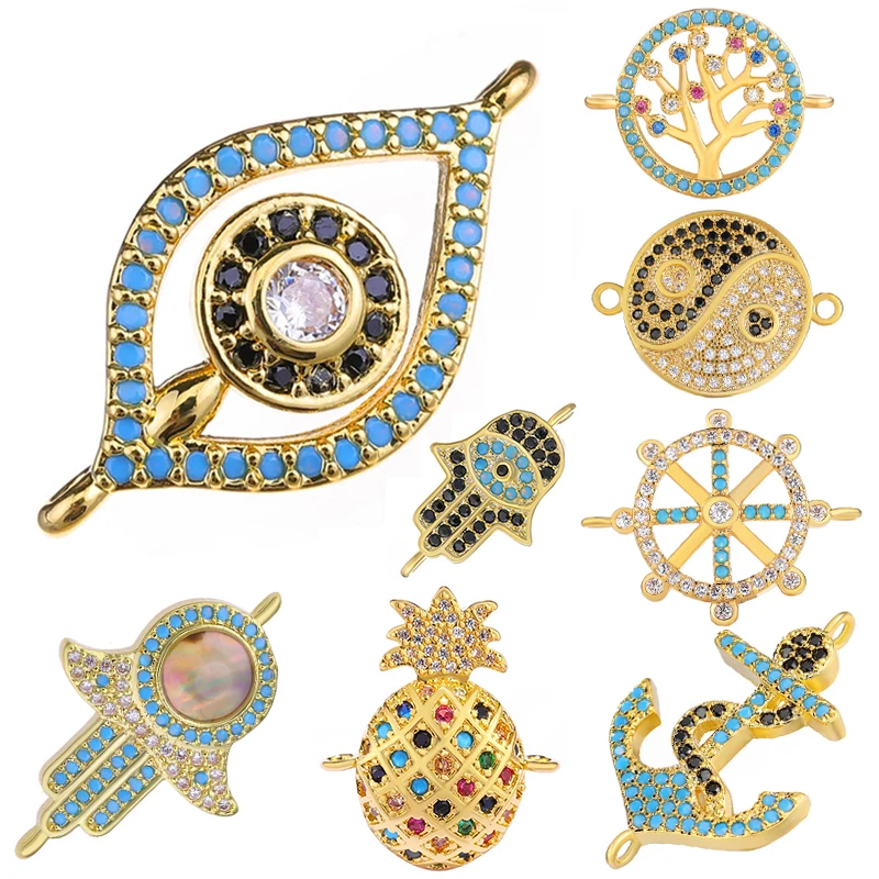 

Juya DIY Jewelry Connector Gold/Silver Color Anchor Hamsa Greek Evil Eye Charms Accessories For Handmade Classic Jewelry Making