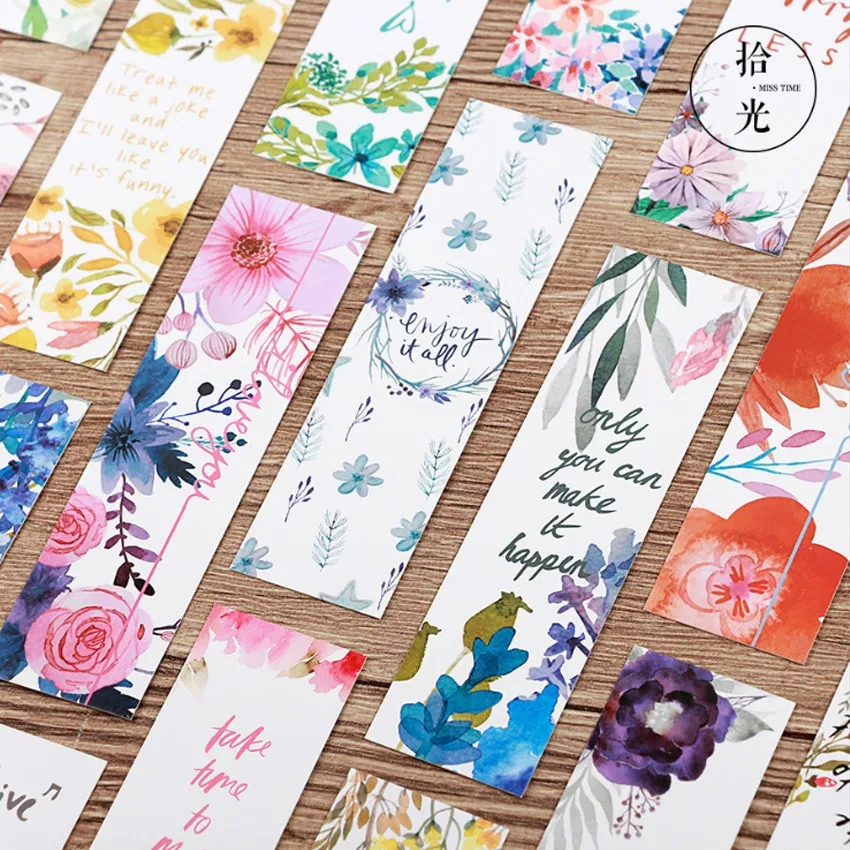 30pcs/box Beautiful Poetic Flower Paper Bookmark Book Holder Message Card Gift Stationery