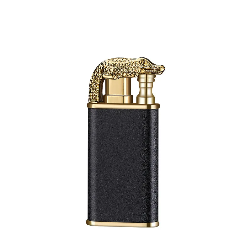 New Blue Flame Metal Crocodile Dolphin Double Fire lighter creative Direct Windproof Open Fire Conversion Lighter, Man\'s Gift