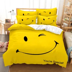 Juego de ropa de cama de cara sonriente, juego de funda nórdica, ropa de cama de impresión Digital 3d, ropa de cama de tamaño Queen, diseño de moda