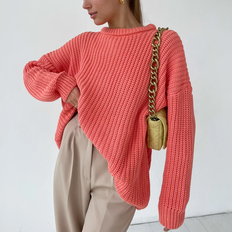 Tossy Autumn Casual Waffle Knit Oversized Green Sweater Women Long Sleeve Loose Thickening Pullovers Female Solid Knitted Tops