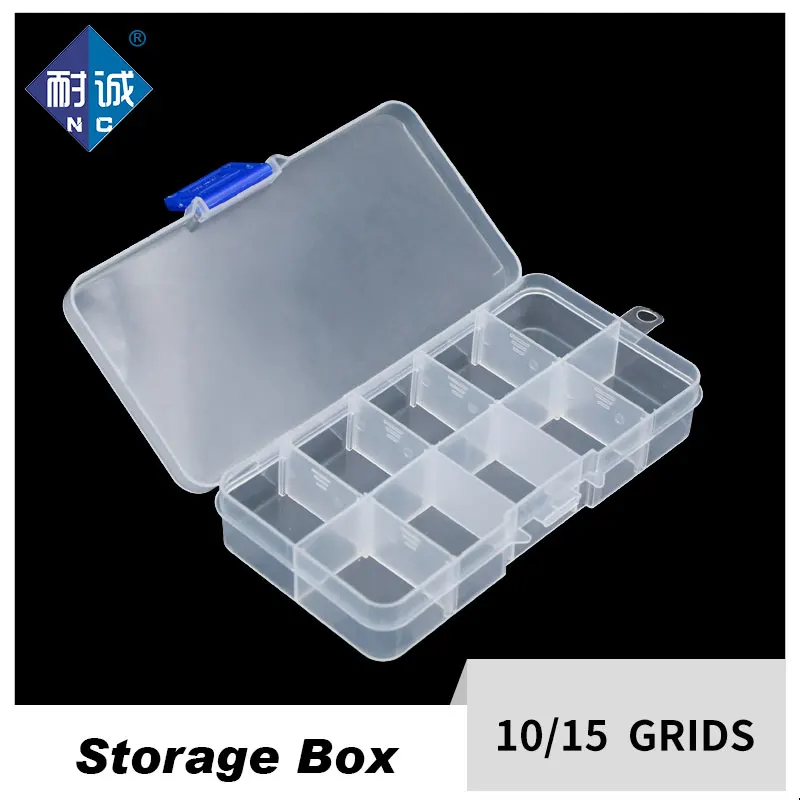 10/15Grids Plastic Box Adjustable Jewelry Box Beads Pills Nail Art Storage Box Organizer for office housekeeping organization-.-