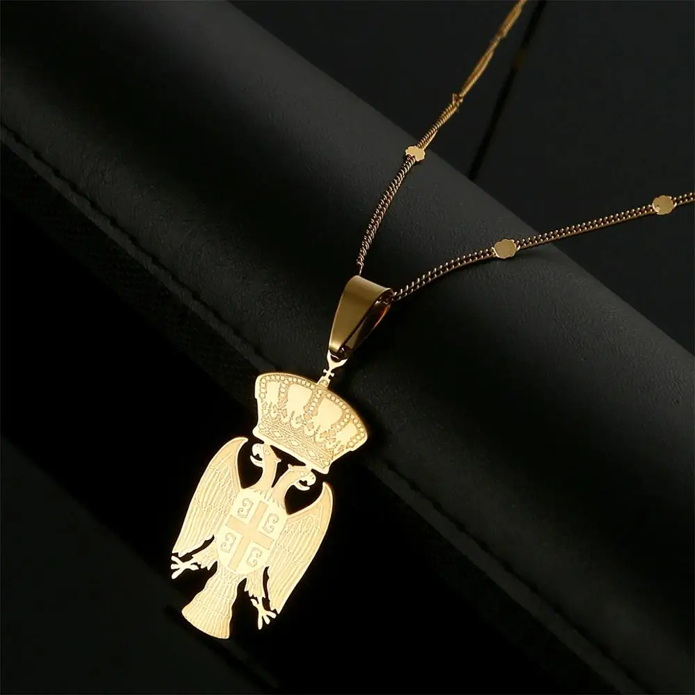 Stainless Steel Republic of Serbia Eagle Pendant Necklace for Women Men Srbija Jewelry