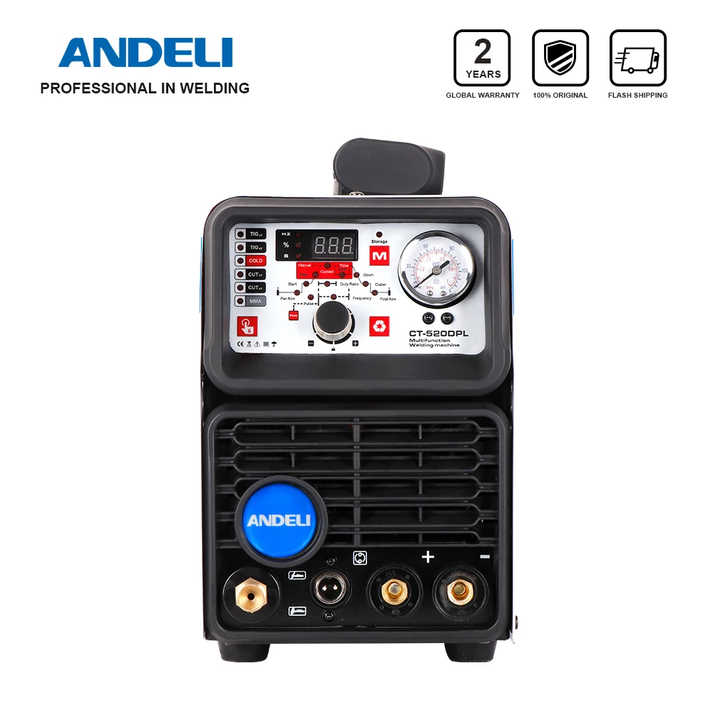 ANDELI TIG Welding Machine CT-520DPL CUT/COLD/TIG/MMA/Pulse 5 in 1 220V TIG Welder Built-in Oil-water Separator Gas Regulator