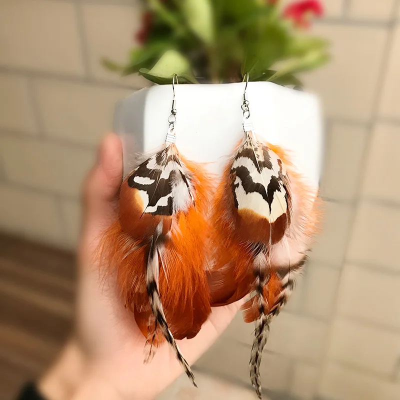 2021 Creative Natural Feather Wild Bohemian Retro Earrings Accessories for Women Girl Gift Wholesale