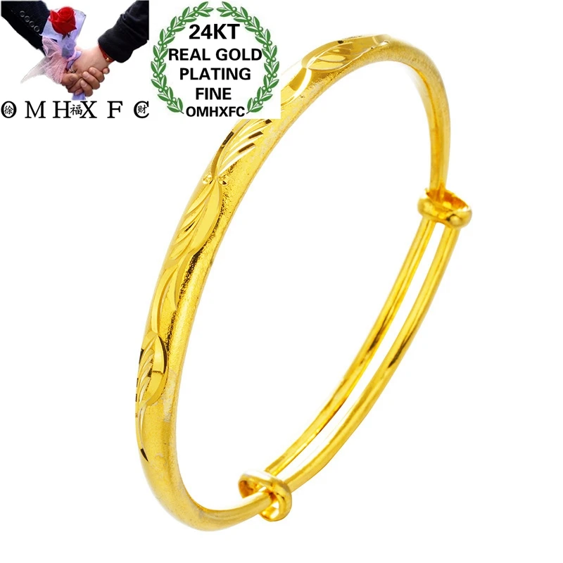 OMHXFC Wholesale European Fashion Fine Woman Bride Mother Party Birthday Wedding Gift Vintage Push Pull 24KT Gold Bangle BE316