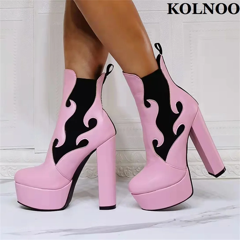 

Kolnoo New 2022 Style Women Chunky Heel Boots Sexy Platform Xmas Party Prom Ankle Boots Evening Club Fashion Daily Wear Shoes